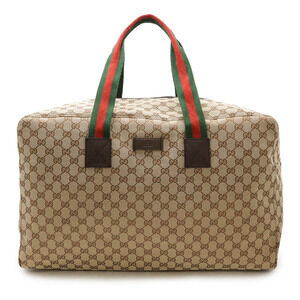 Gucci GG Canvas Sherry Boston Bag Shoulder Travel Leather Beige Brown Cream